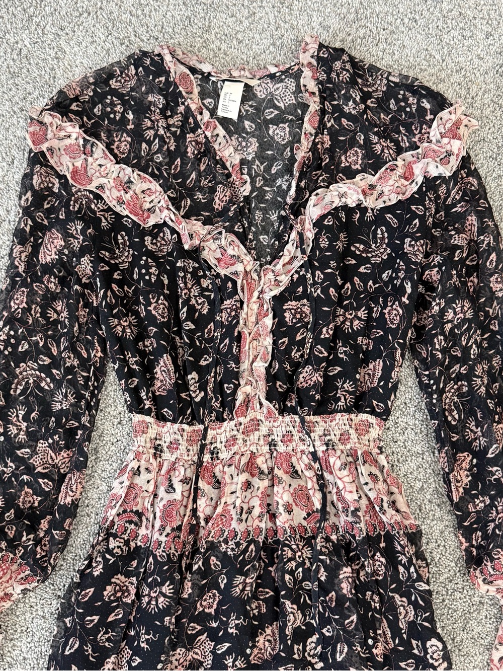 H&M Black Floral Prairie Coquette Boho Fairy Cottagecore Maxi Dress Women’s US 2 - Picture 3 of 14